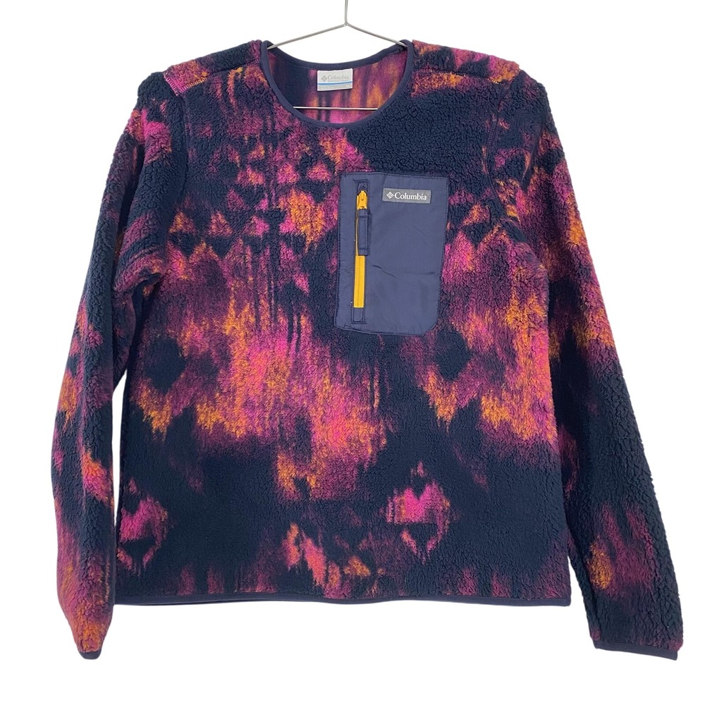 Columbia Sweater Womens Medium Black Pink Sherpa Fleece Pullover Tie Dye AL2395